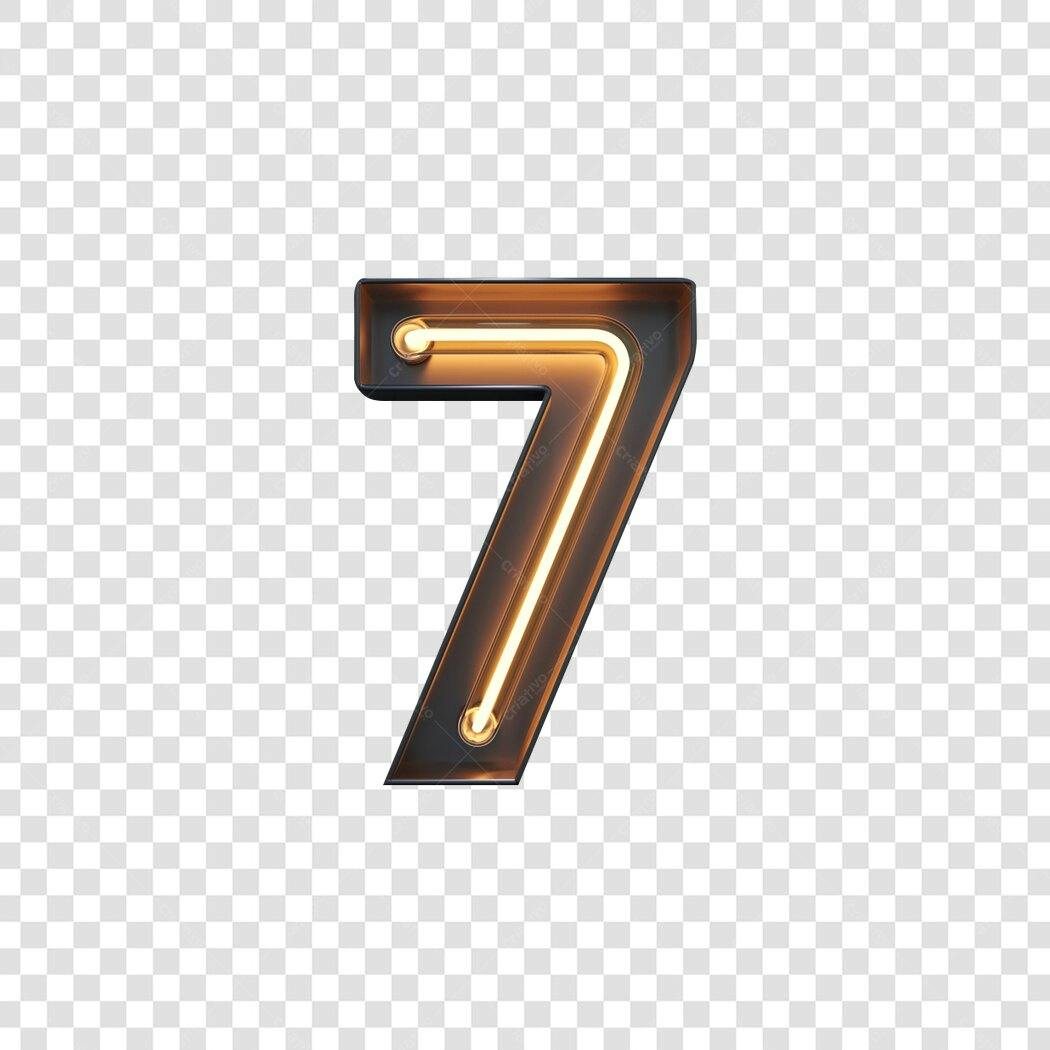 Número 7 neon para design gráfico PNG com fundo transparente