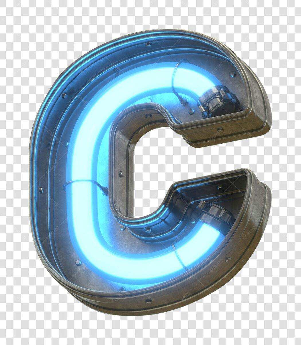 Letra C Neon Azul Metálica PNG com fundo transparente