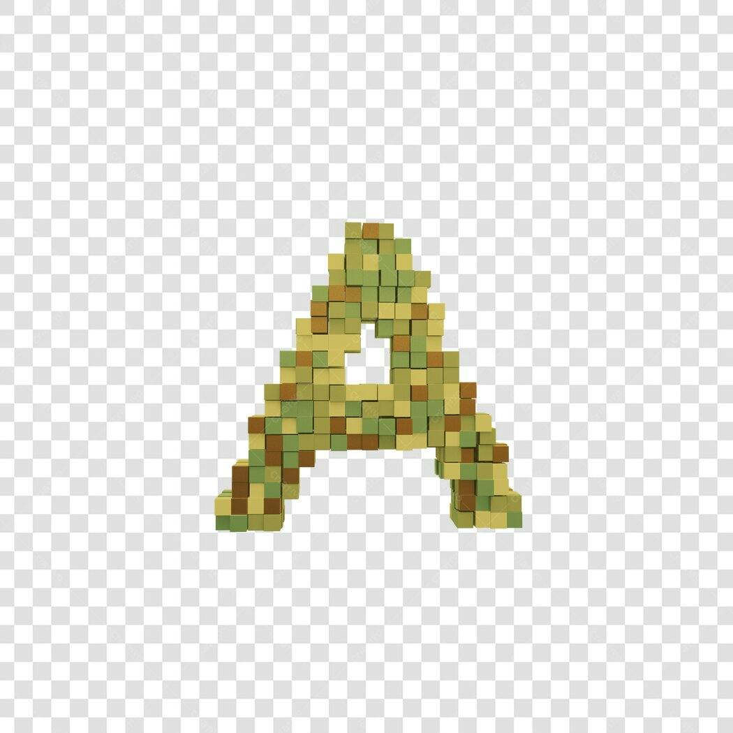 Alfabeto A Pixelado 3D Verde e Marrom PNG com fundo transparente