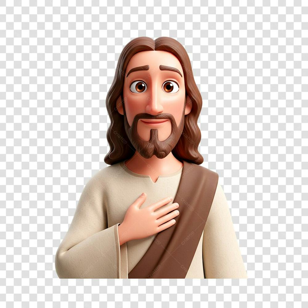 Jesus Cristo Renderizado 3D de frente com a mão no peito