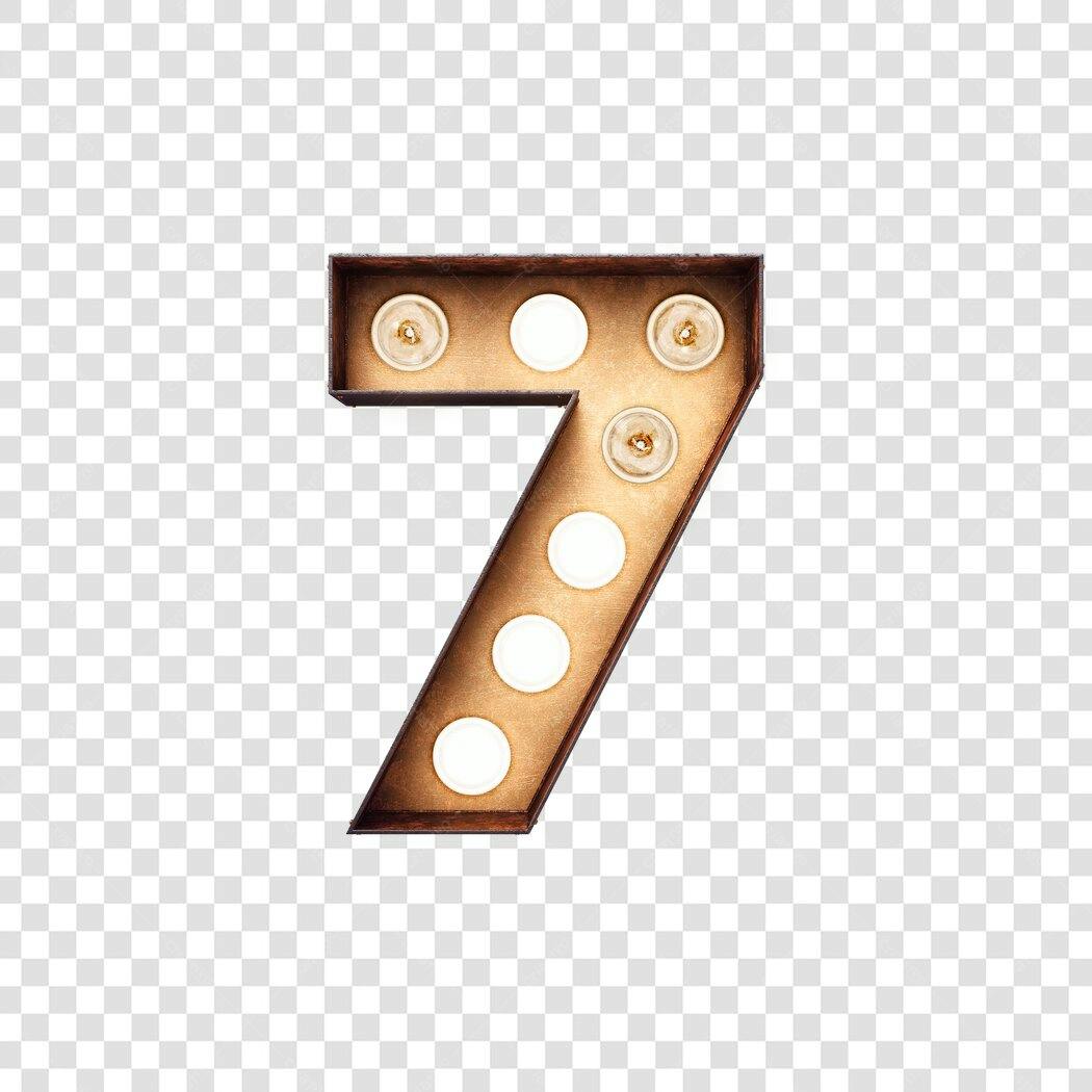 Número 7 vintage com lâmpadas PNG com fundo transparente