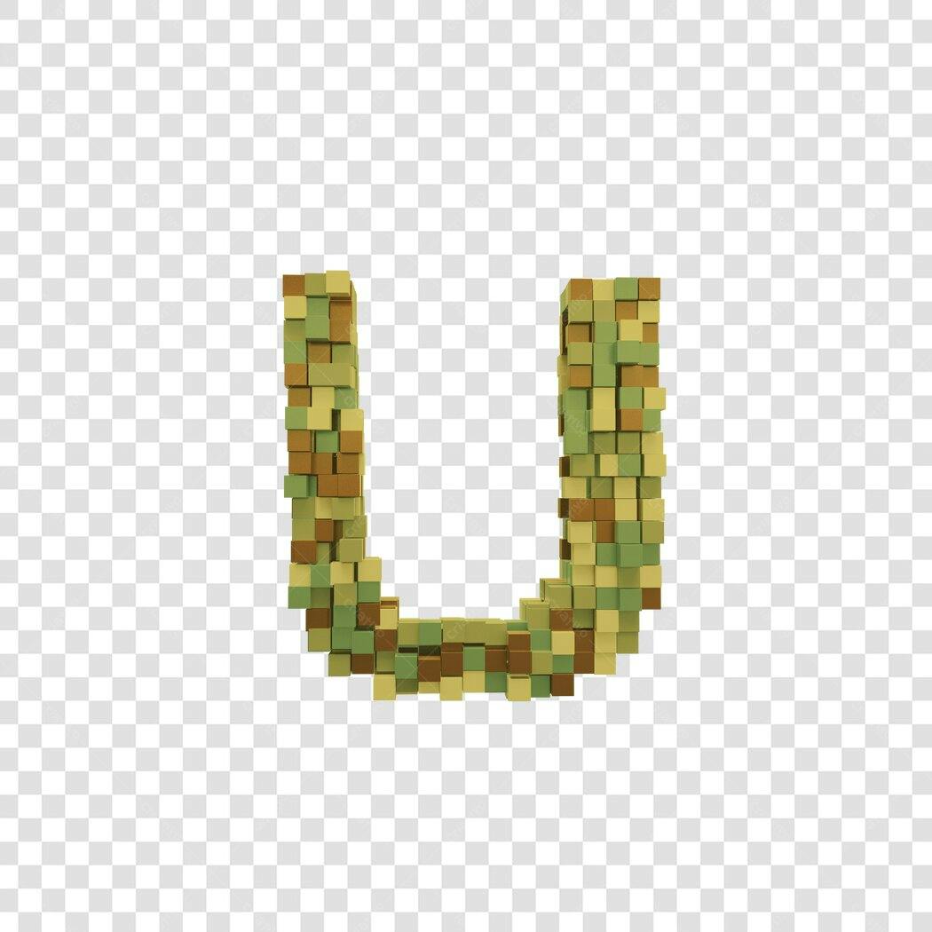 Letra U mosaico 3D verde e marrom PNG com fundo transparente