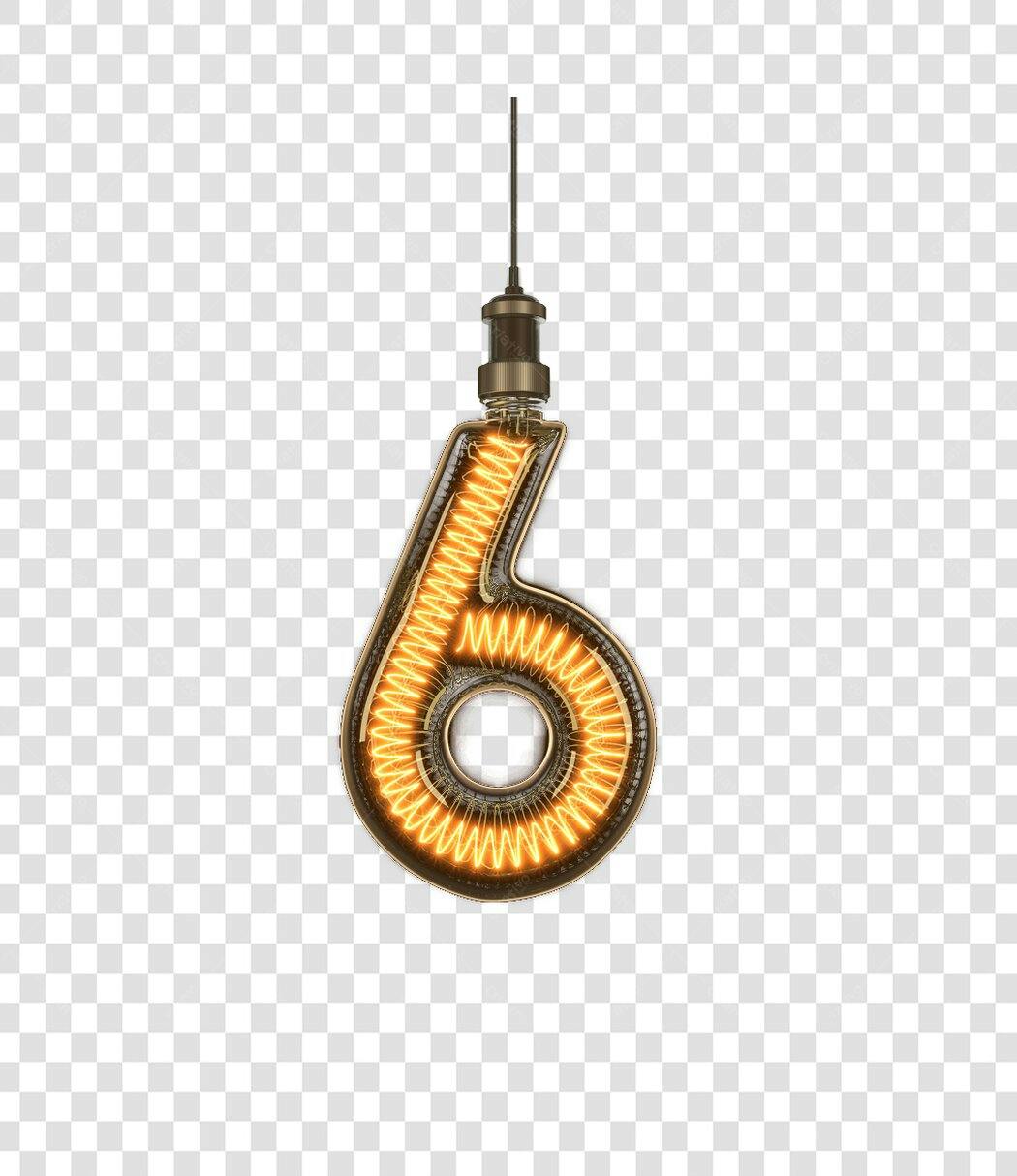 Número 6 vintage estilo lâmpada PNG com fundo transparente