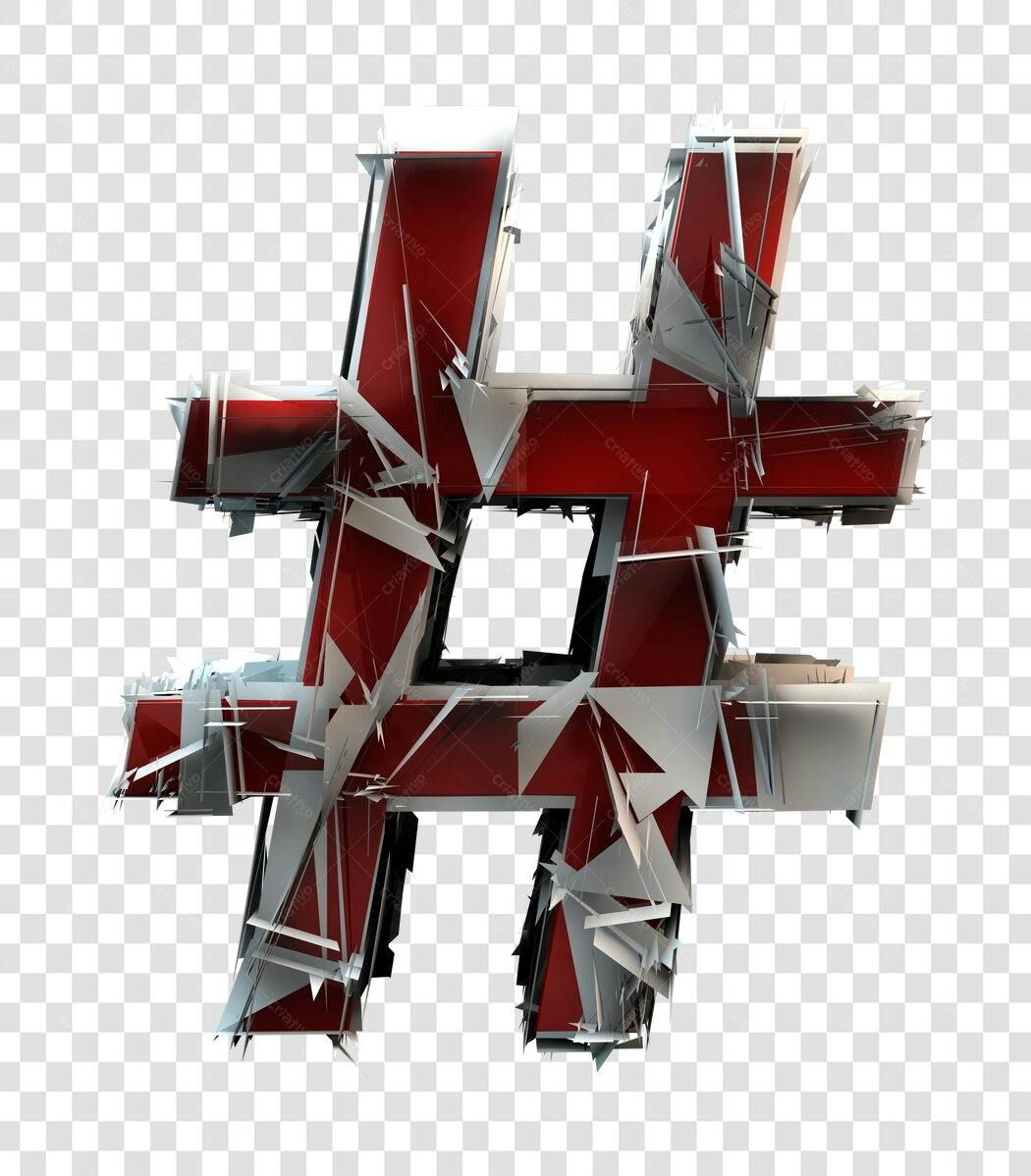 Hashtag estilizado vermelho e branco PNG com fundo transparente