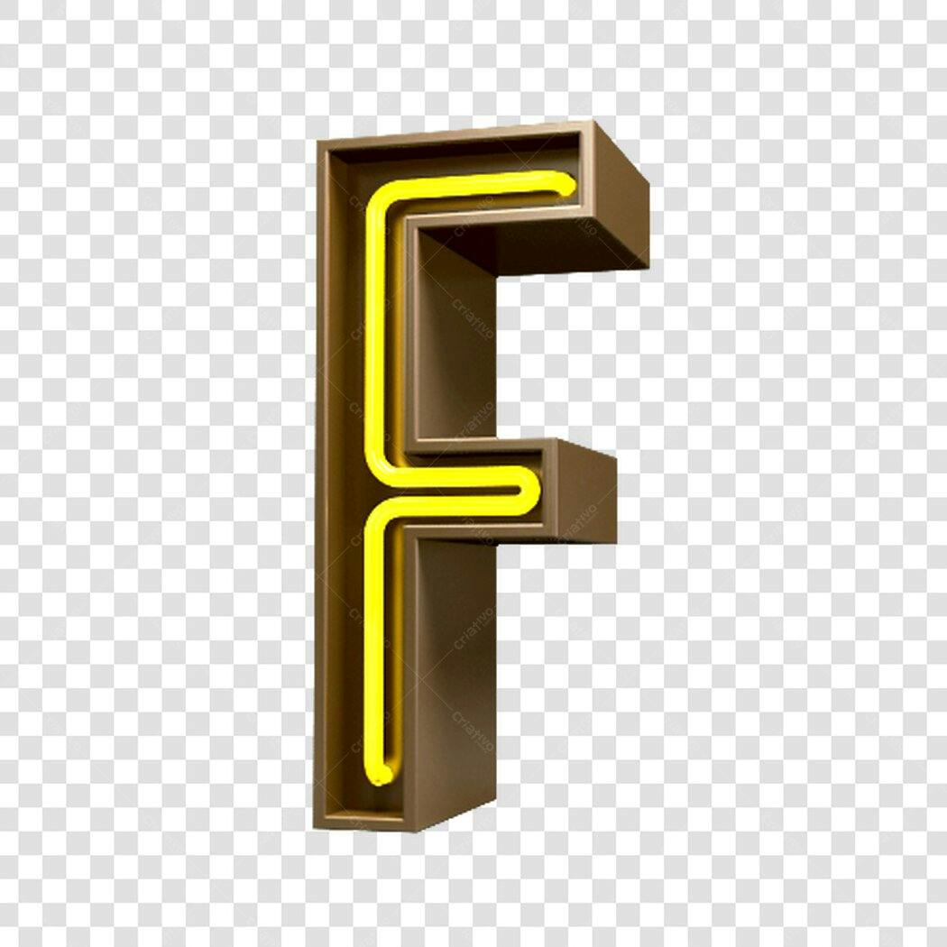 Logo Letra F Neon Amarelo 3D PNG com fundo transparente