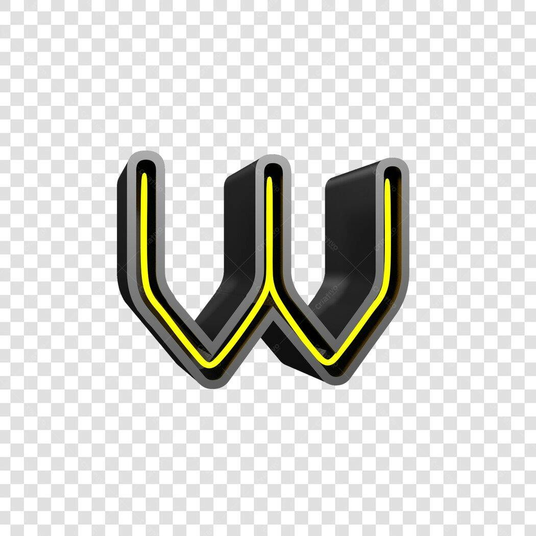 Logo letra W neon preto e amarelo PNG com fundo transparente