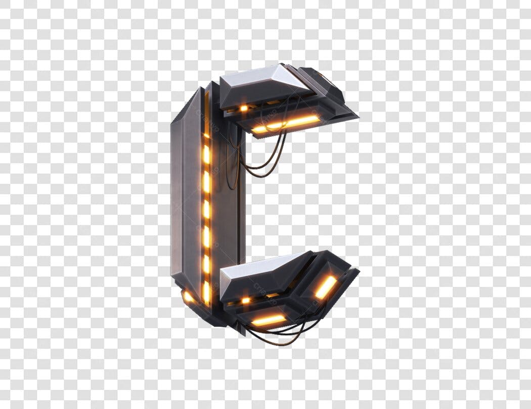 Letra C futurista 3D PNG com fundo transparente