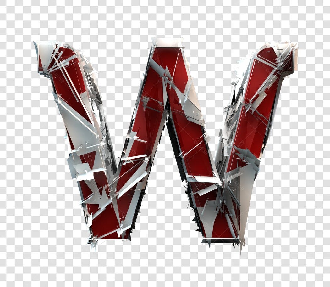 Letter W 3D Vermelha e Prata PNG com fundo transparente