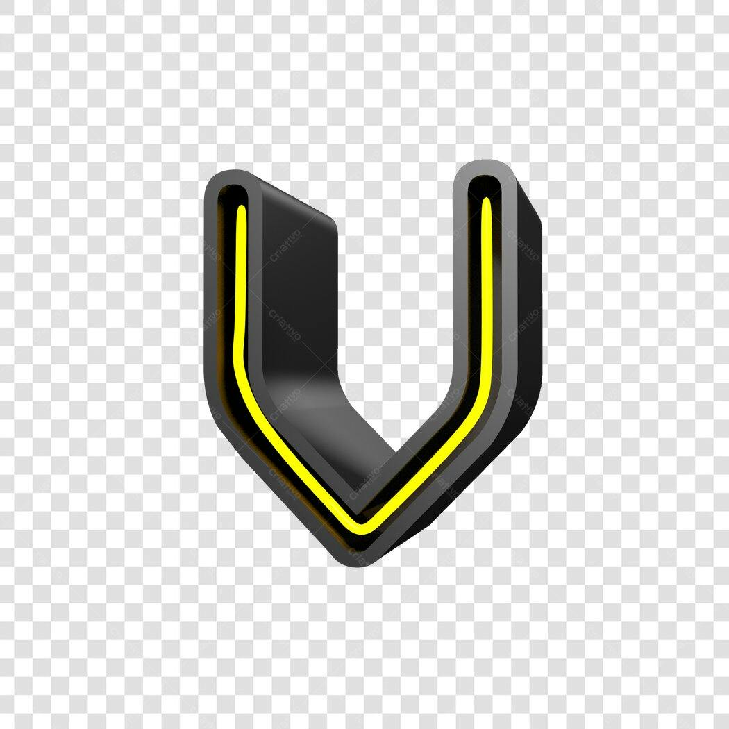 Logo 3D Letra U preta com contorno amarelo PNG com fundo transparente