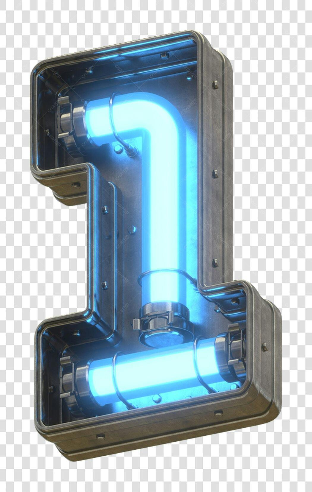 Número 1 neon azul metálico PNG com fundo transparente