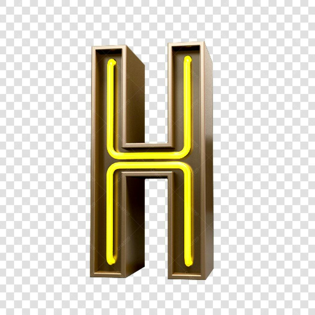 Logo da letra H estilo neon dourado PNG com fundo transparente