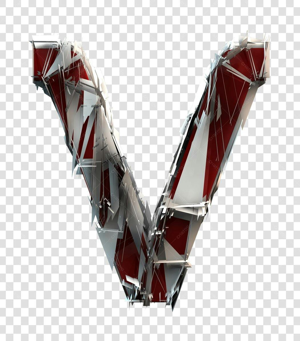 Letra V 3D Vermelha e Prata PNG com fundo transparente