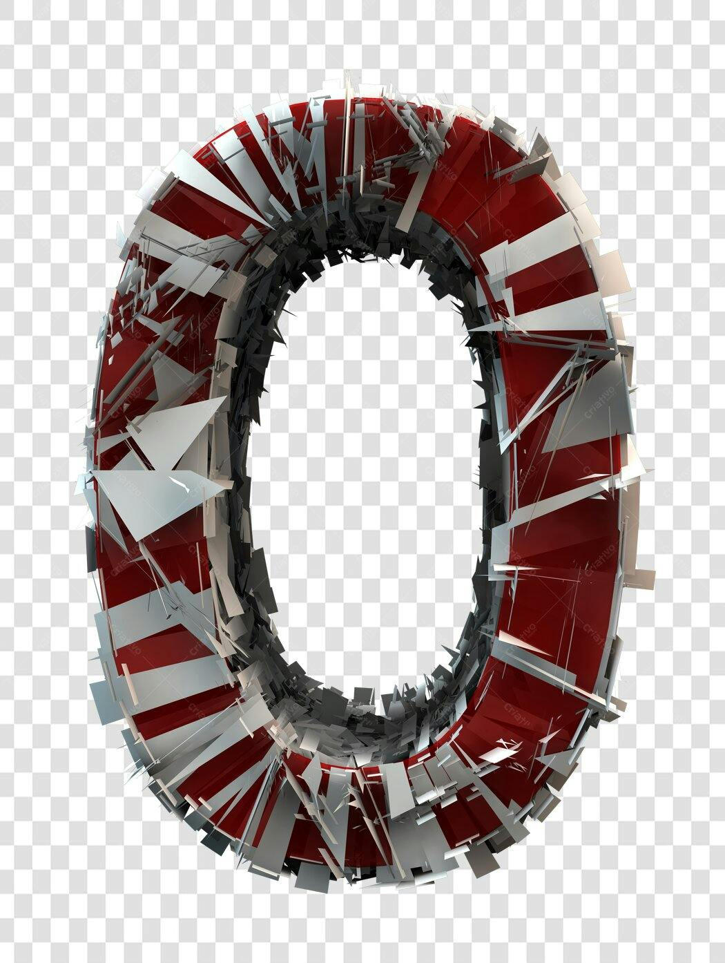 Número 0 em 3D vermelho e branco PNG com fundo transparente