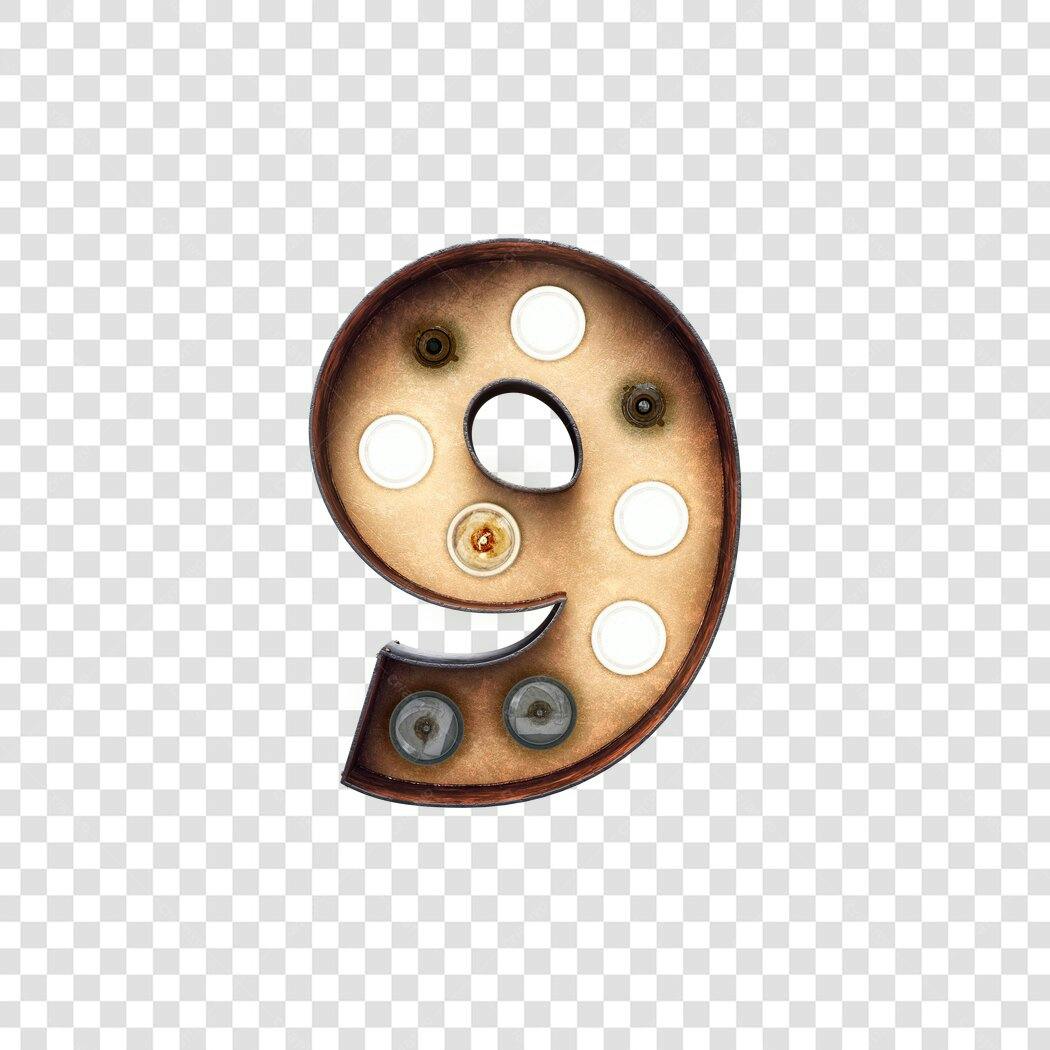 Número nove vintage com luzes PNG com fundo transparente