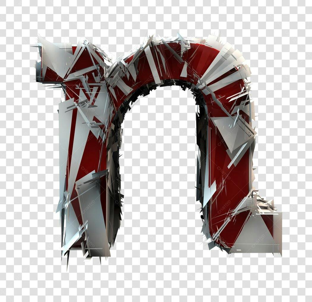 Letter N 3D Vermelha e Prata em PNG com fundo transparente