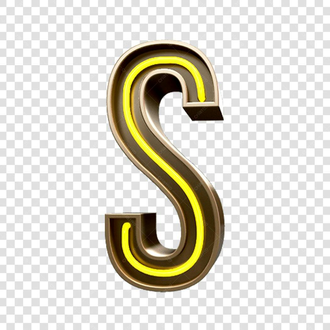Letra S dourada com neon para logotipo PNG com fundo transparente