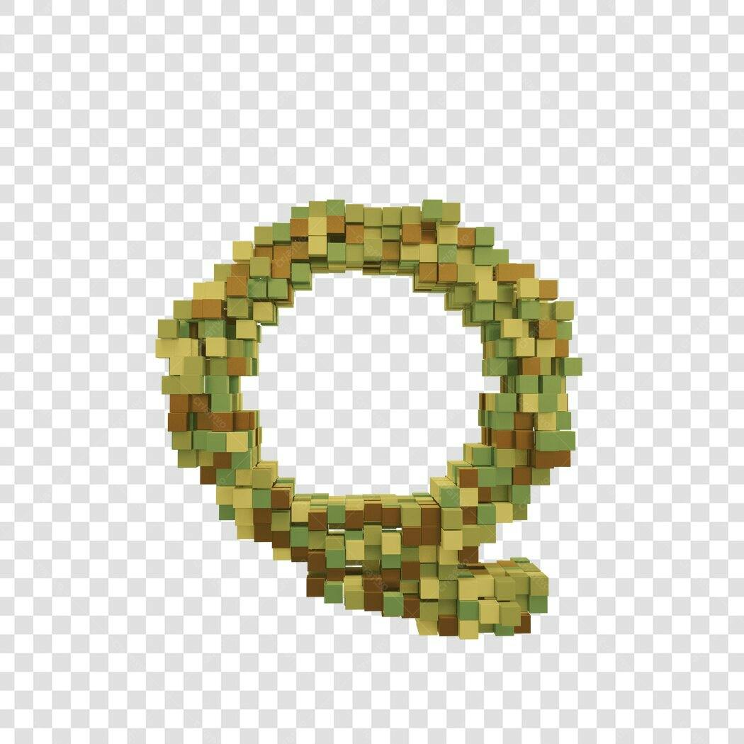 Letra Q 3D Cubos Verde Oliva PNG com fundo transparente