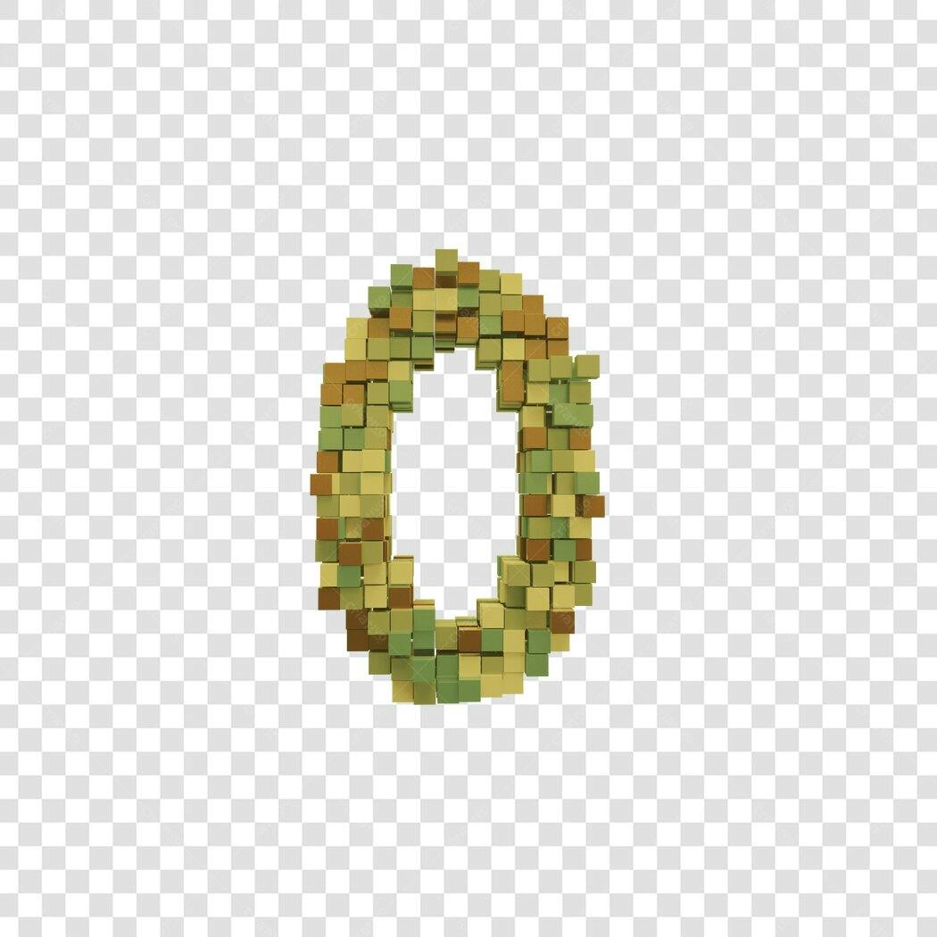 Número 0 mosaico 3D tons de verde PNG com fundo transparente