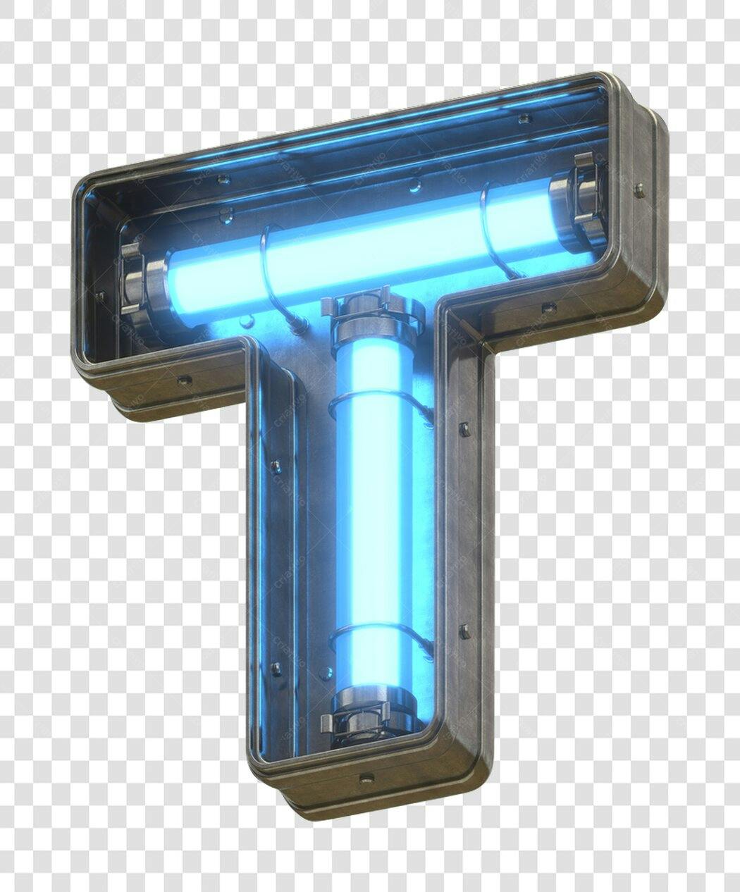 Letra T Neon Azul Industrial PNG com fundo transparente