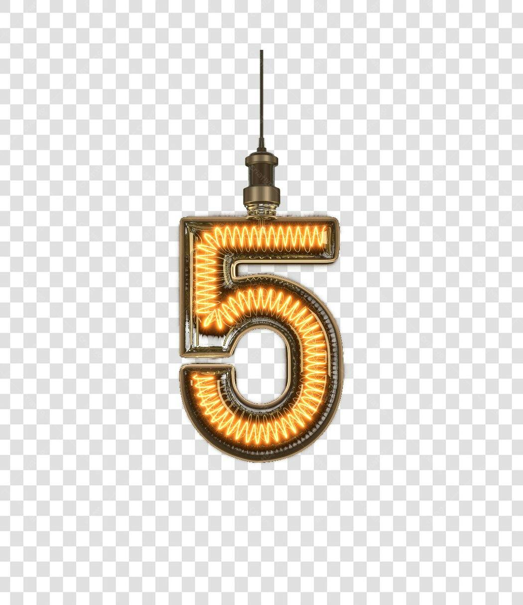 Número 5 com lâmpadas estilo vintage PNG com fundo transparente