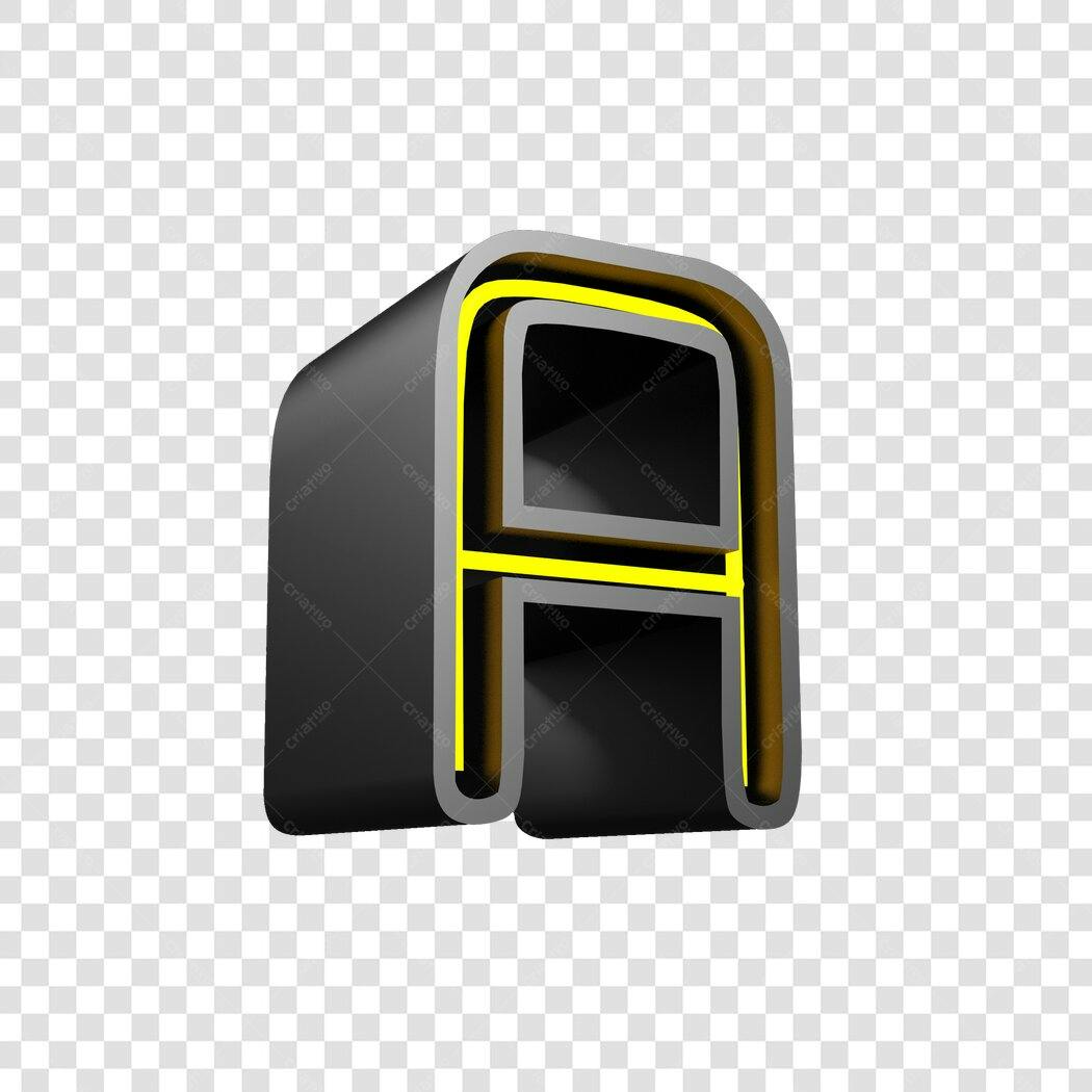 Logo 3D Letra A Preta e Amarela PNG com fundo transparente