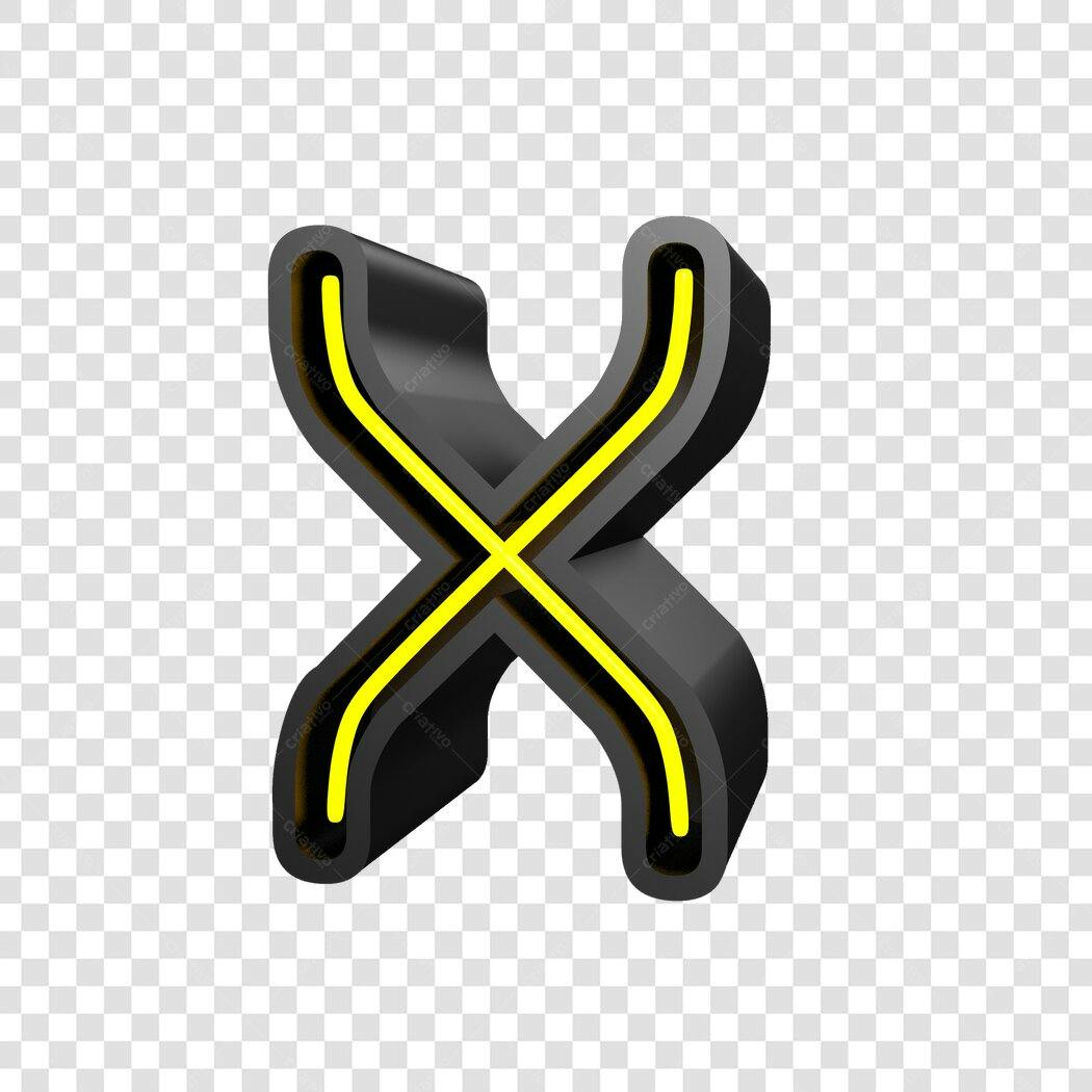 Ícone letra X 3D preto e amarelo PNG com fundo transparente