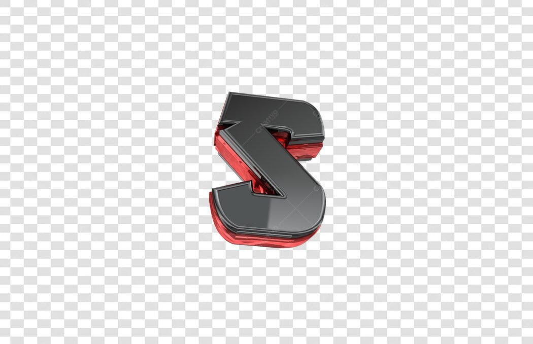 Logo 3D Letra S Preta e Vermelha PNG com fundo transparente