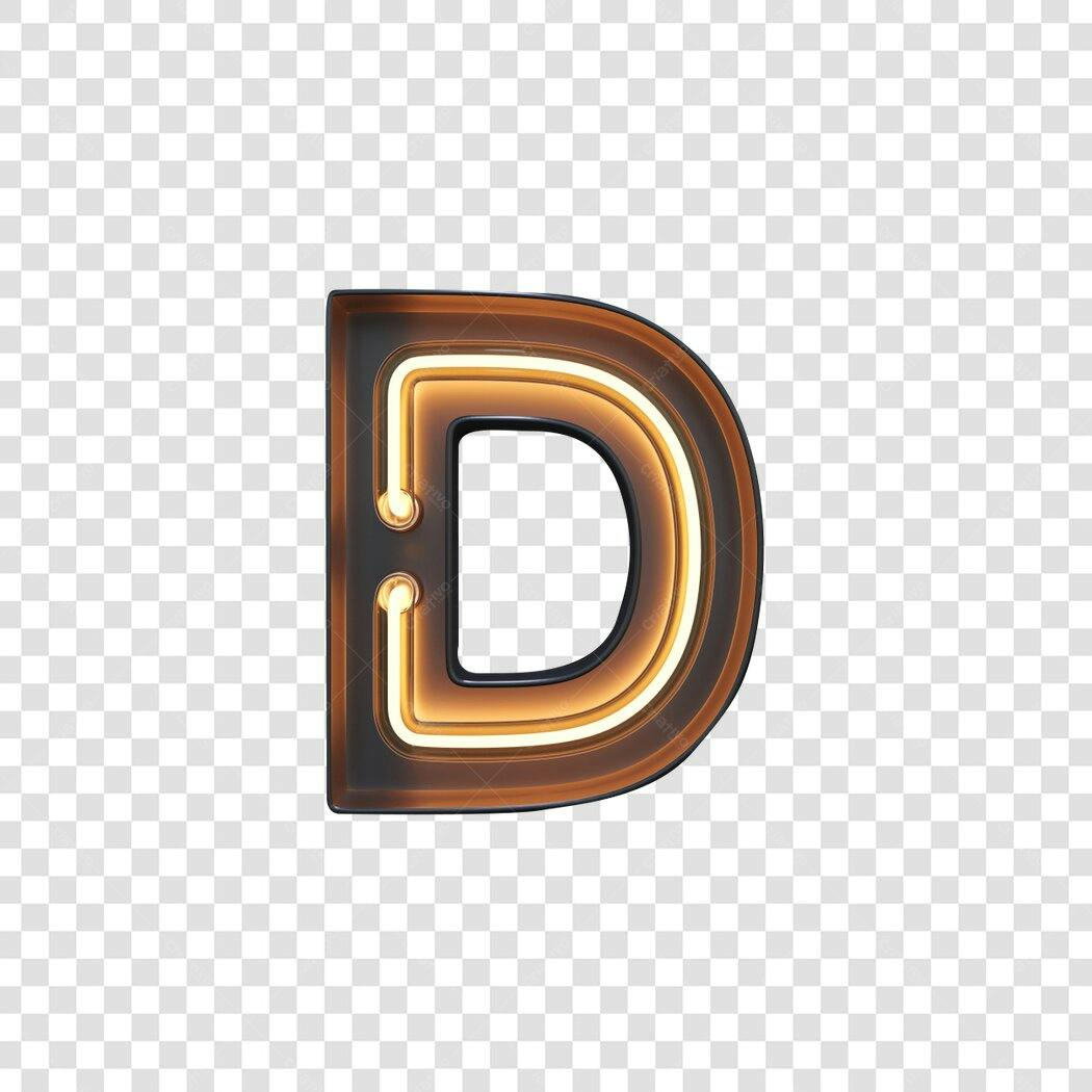 Letra D Neon Dourado para Banner PNG com fundo transparente