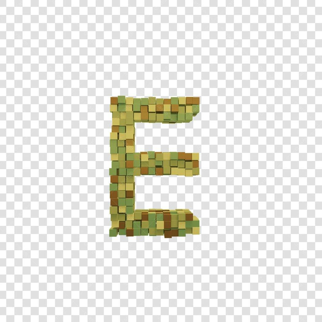 Letra E mosaico verde e marrom PNG com fundo transparente
