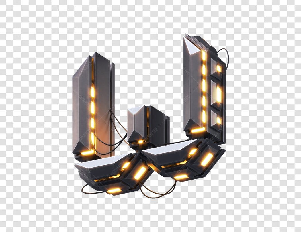 Letra U futurista 3D PNG com fundo transparente