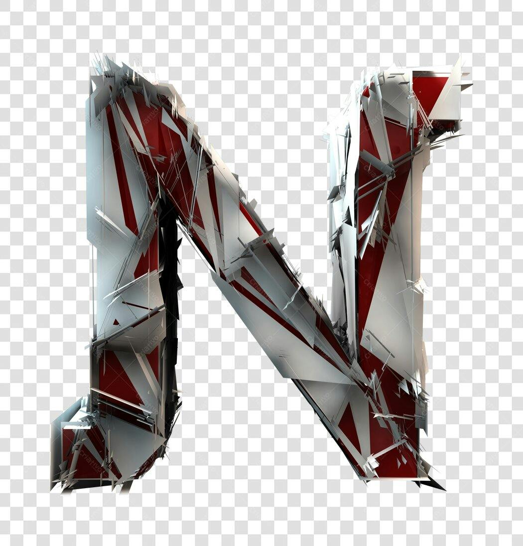 Letra N 3D Vermelha e Prata em PNG com fundo transparente