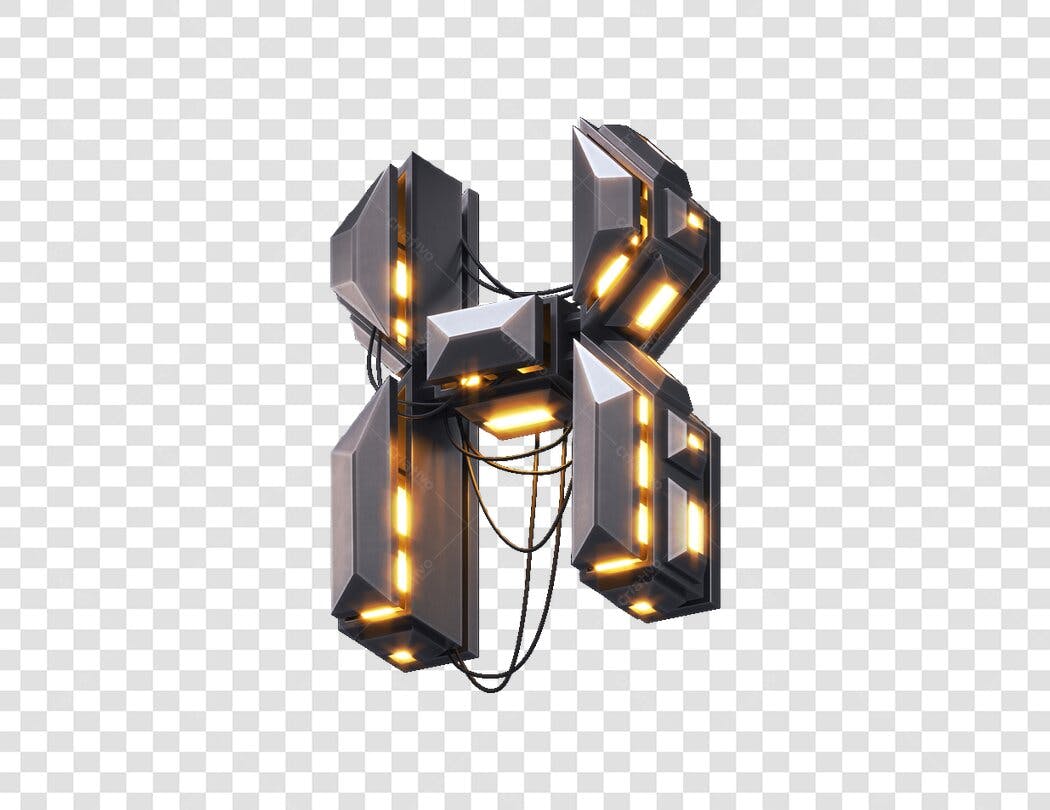 Tipografia futurista da letra X em PNG com fundo transparente