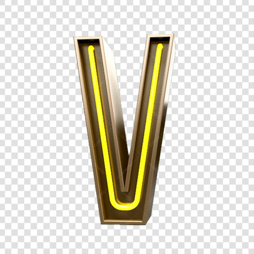 Letra V dourada neon para posts PNG com fundo transparente