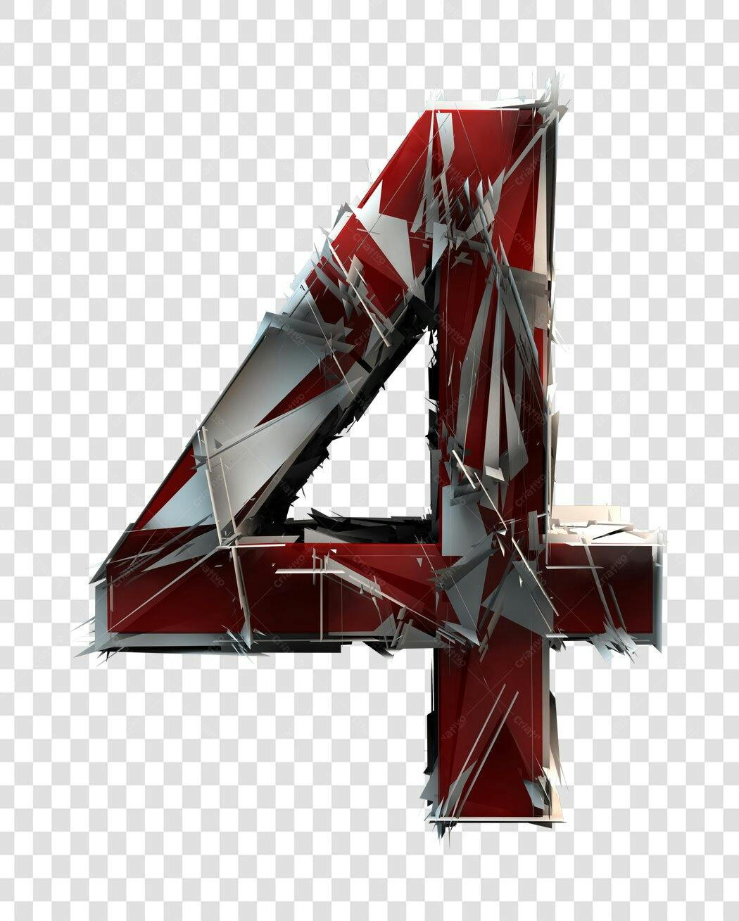 Número 4 abstrato vermelho e prata PNG com fundo transparente