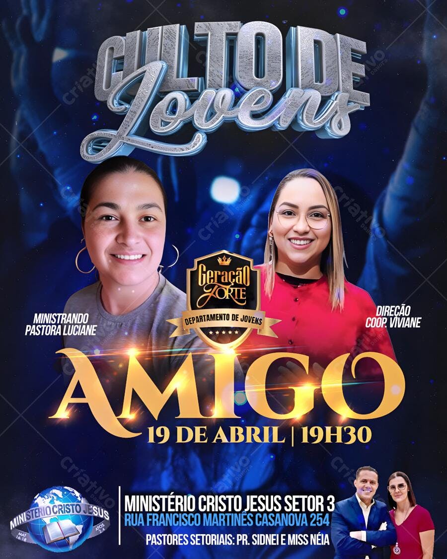Flyer para Culto de Jovens 19 de Abril PSD Editável