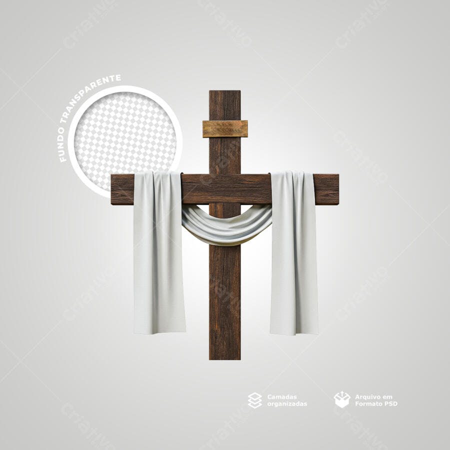 Imagem Páscoa Cruz Madeira PSD Editável