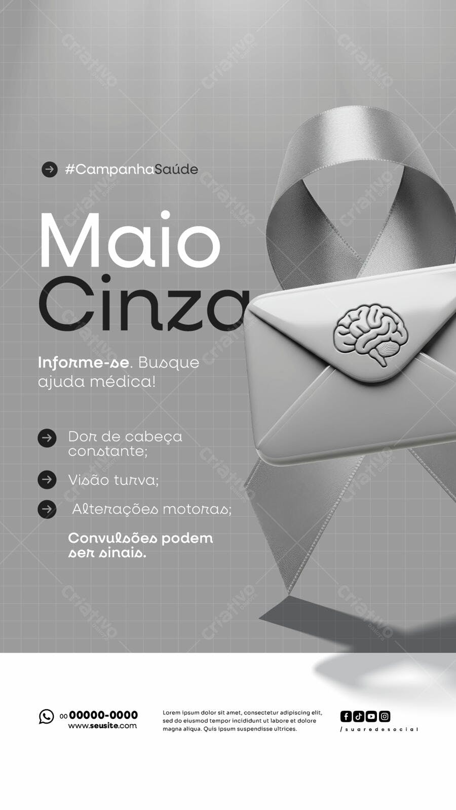 Flyer Maio Cinza - Campanha de Saúde PSD Editável