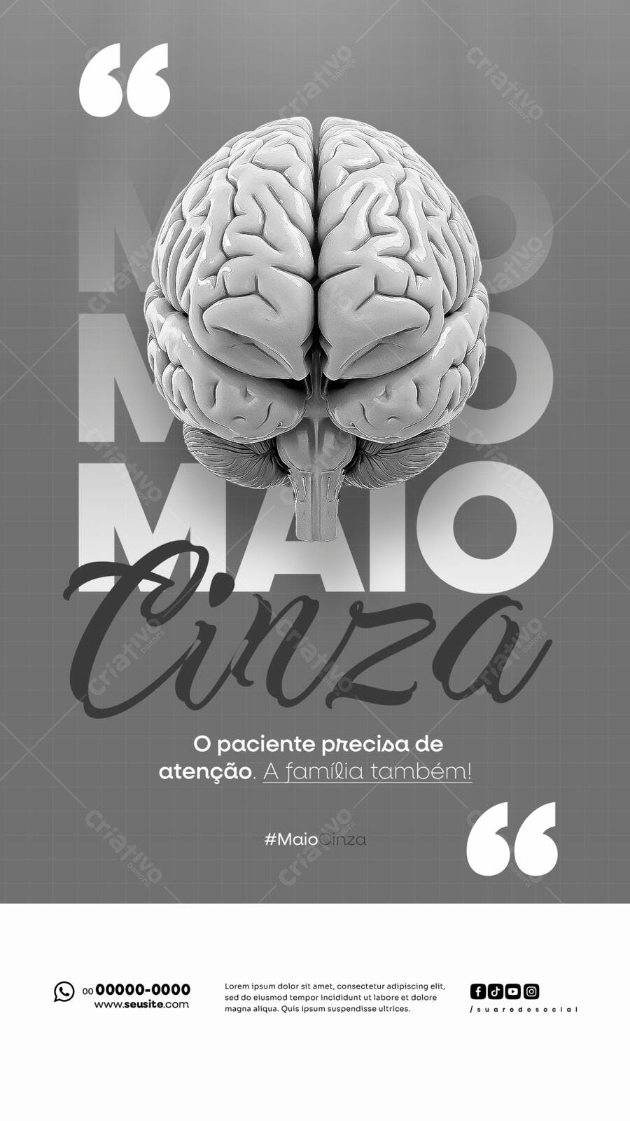 Poster Maio Cinza Conscientização PSD Editável
