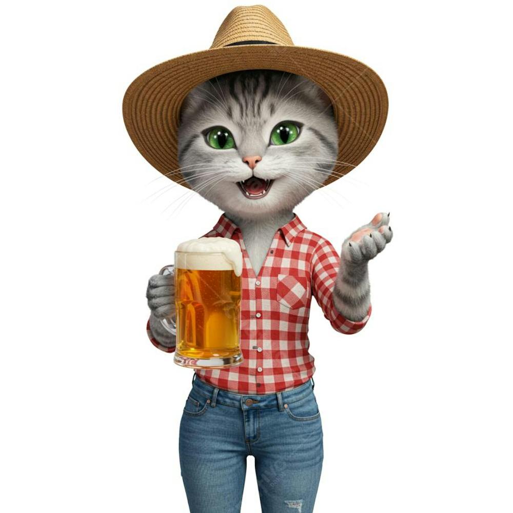 Gata com caneca de cerveja em png