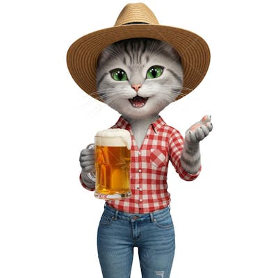 Gata com caneca de cerveja em png
