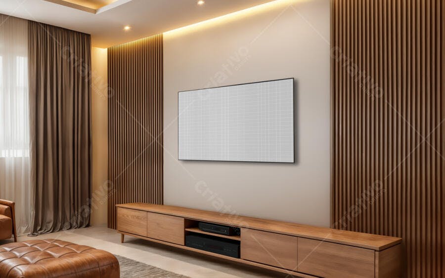 Mockup TV Moderna em Sala de Estar Minimalista