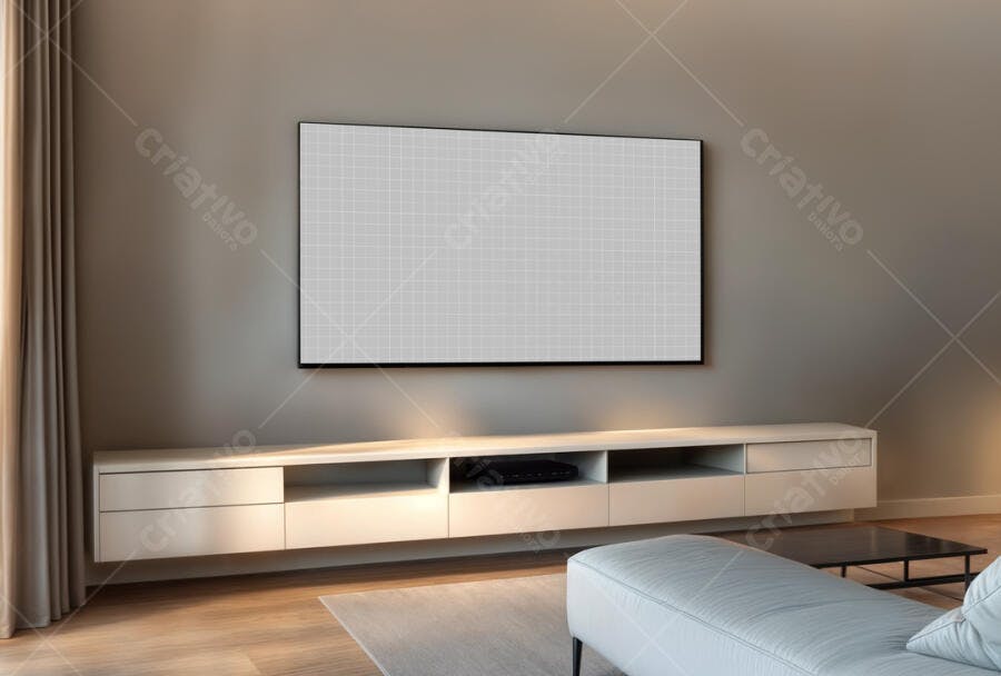Mockup de Smart TV Moderna em Sala de Estar