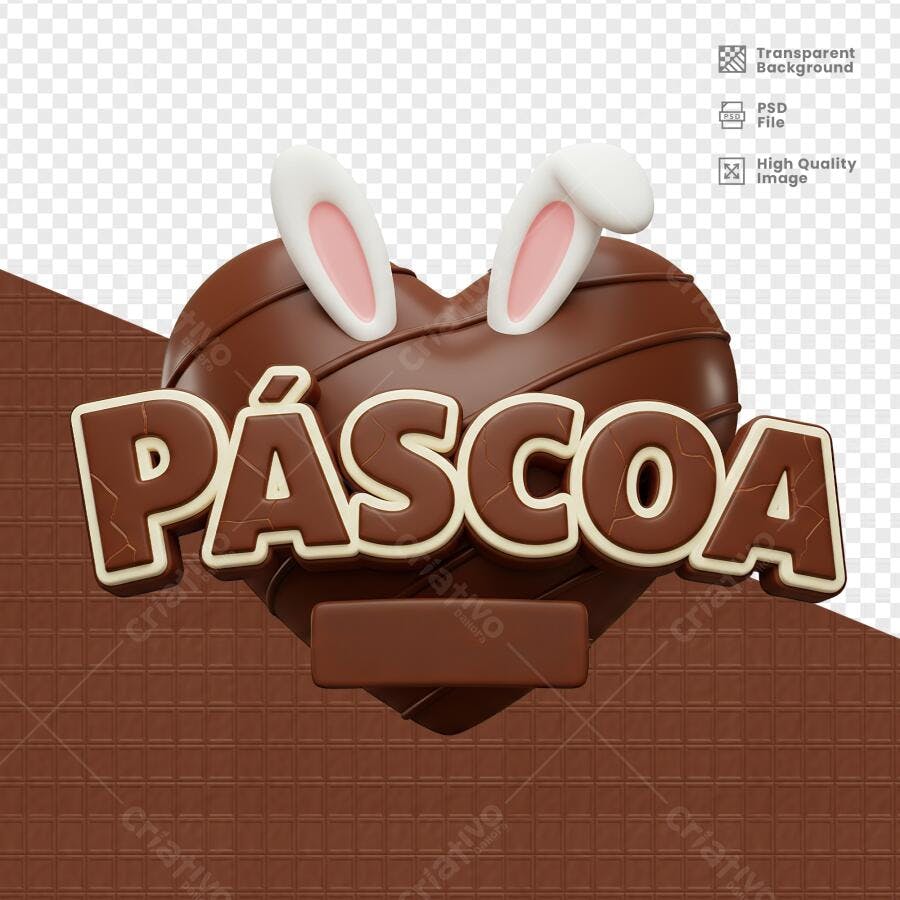 Arte Páscoa em Formato de Coração PSD Editável