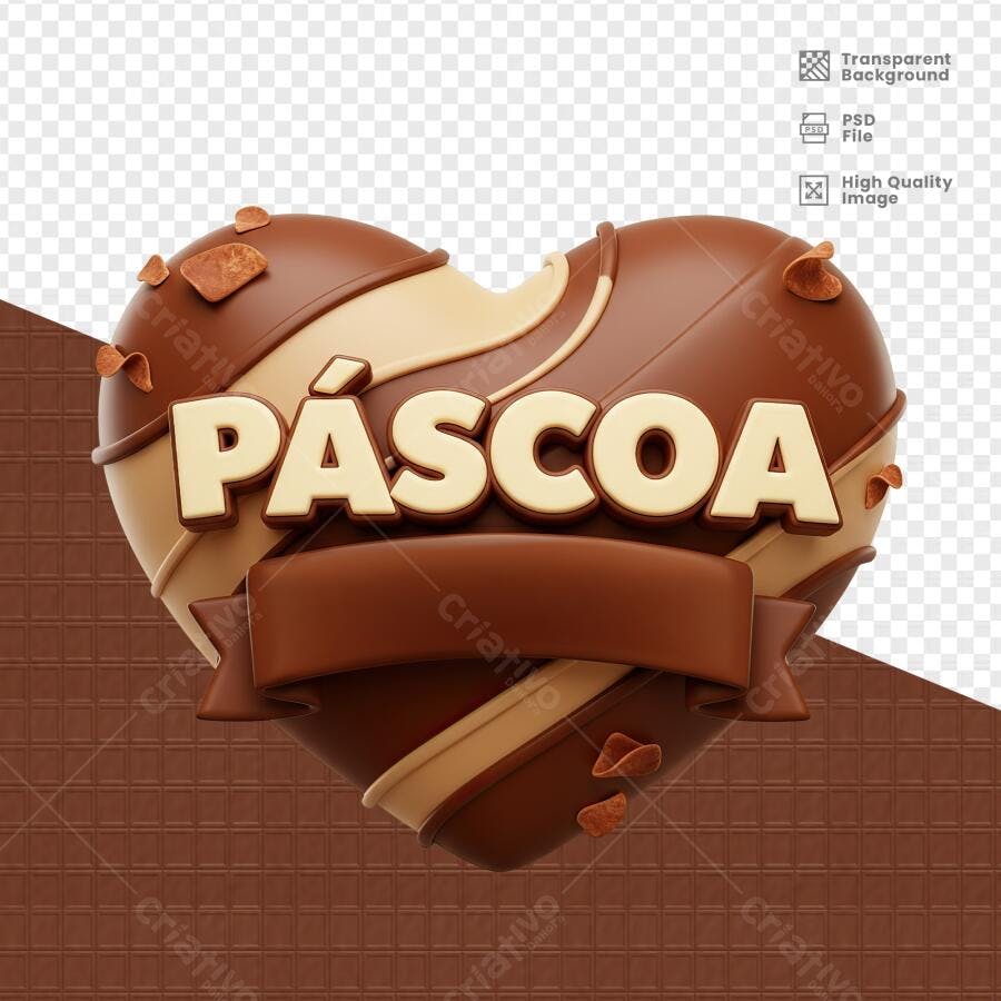 Arte Páscoa em Formato de Coração PSD Editável