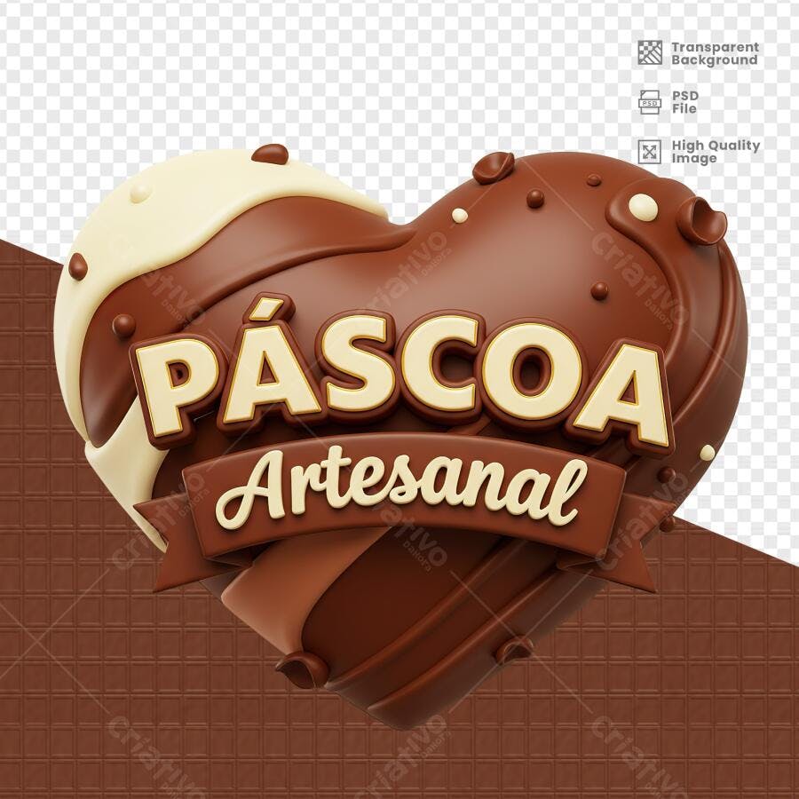 Arte Páscoa em formato de Coração PSD Editável