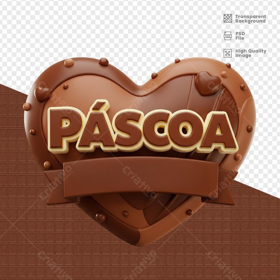 Arte Páscoa em Formato de Coração PSD Editável