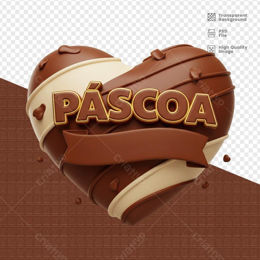 PSD Ovo de Páscoa em Formato de Coração PSD Editável