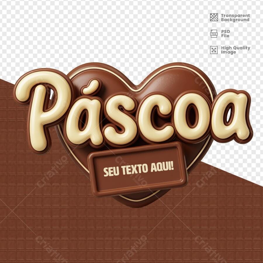 Arte Páscoa em Formato de Coração PSD Editável