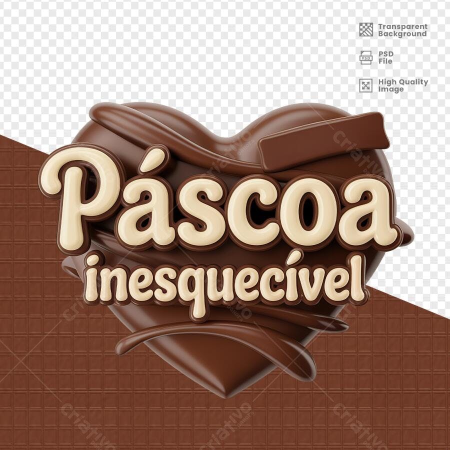 Arte Páscoa em Formato de Coração PSD Editável
