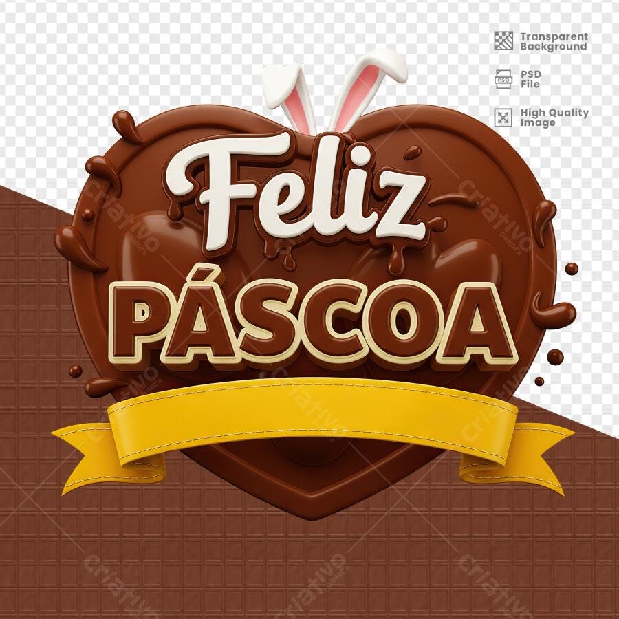 Arte Páscoa em formato de Coração PSD Editável